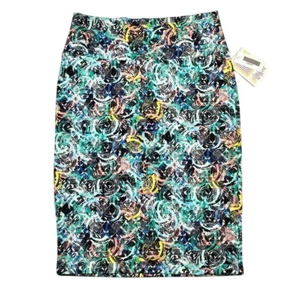 LuLaRoe CASSIE Pencil Skirt Black Teal White Swirl Medium M NWT LLR Abstract